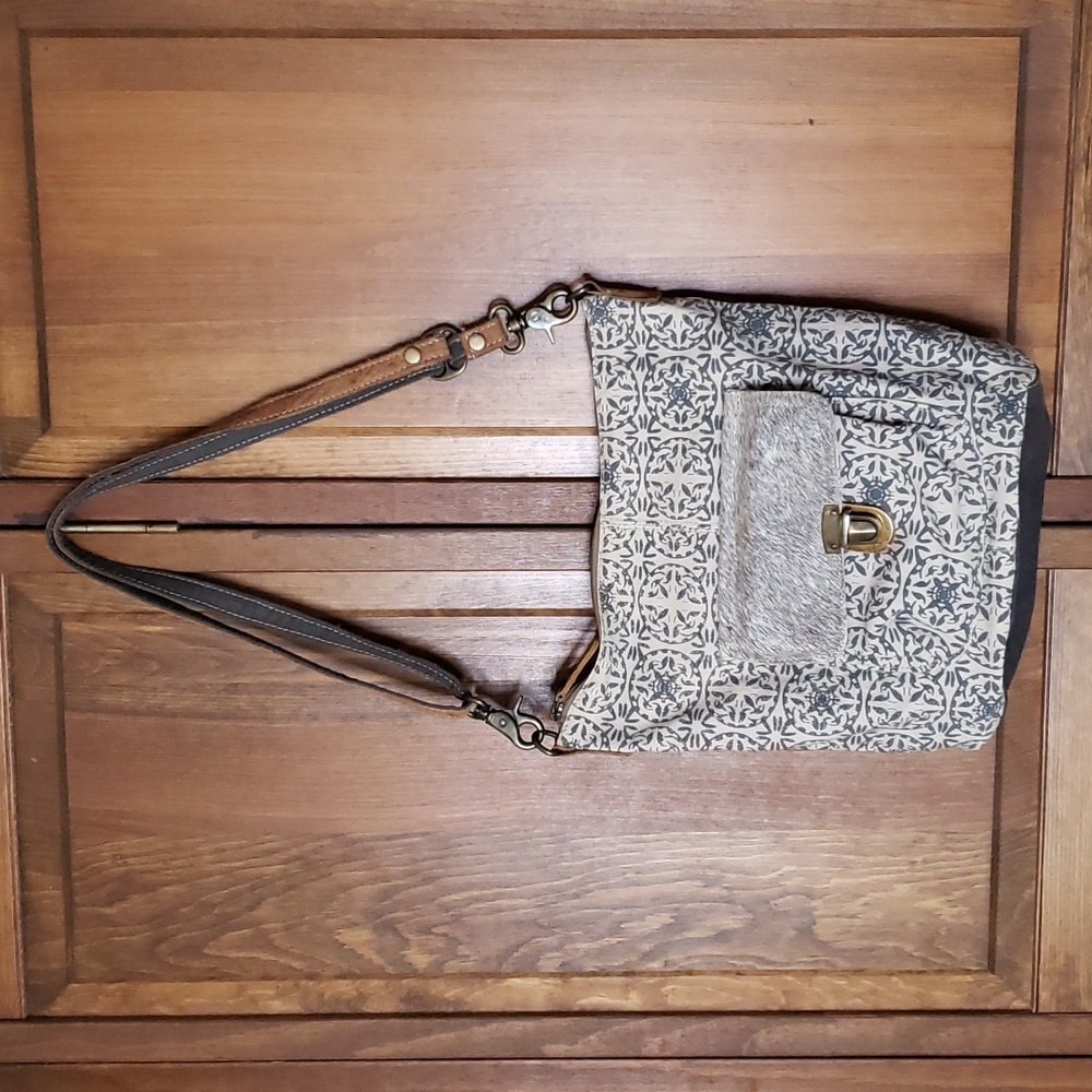 Myra Canvas Leather HairOn Crossbody Shoulder Bag